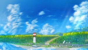 治愈清新蓝天白云下的田园