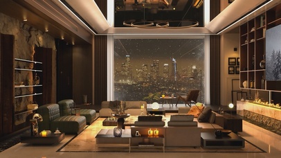 唯美治愈城市雪夜温馨客厅房间