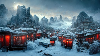 4K唯美治愈雪山村庄