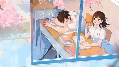 唯美治愈樱花教室学生