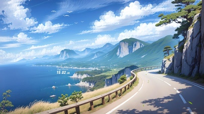 4K唯美治愈夏日动漫公路海景