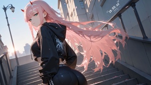 唯美粉色头发楼梯少女