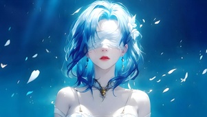 蓝发遮掩美女