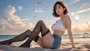 海边吊带长腿黑丝美女