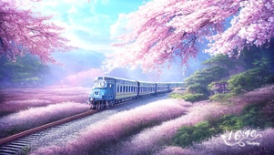 樱花海中的列车