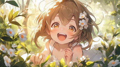 花丛中可爱小女孩