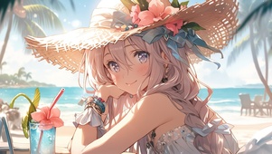 阳光沙滩海浪少女