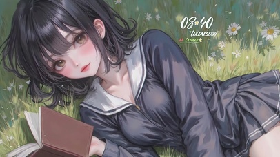 草地上的美少女