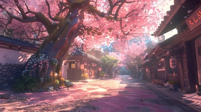 樱花树下古街