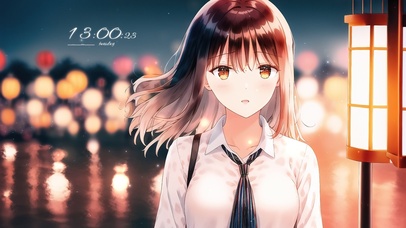 温馨湖畔灯火少女