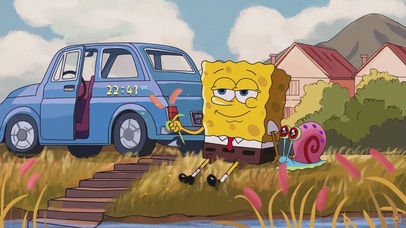 海绵宝宝湖边吹风