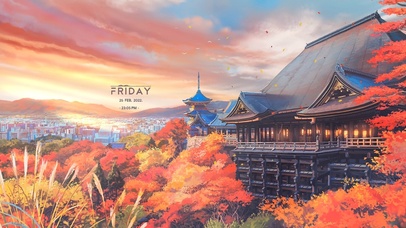 4K唯美秋枫落叶城市晚霞