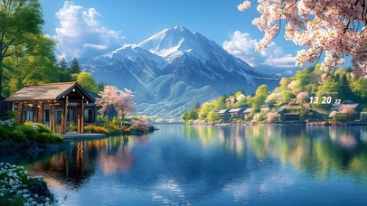 治愈清新桃花湖泊