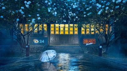 唯美雨天国风庭院