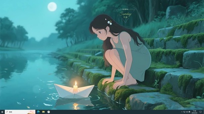 夏夜溪边许愿少女