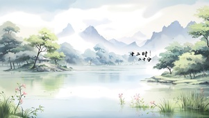 唯美水墨山水插画