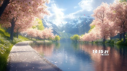 唯美护眼湖畔樱花