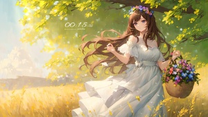 夏日白裙采花可爱女孩