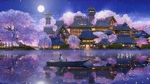 治愈唯美夜空下的樱花之城