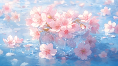 4k 樱花冰块