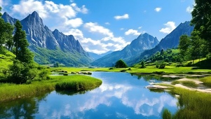 大自然绿色山水田地山川河流风景