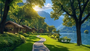 护眼公园湖畔木屋