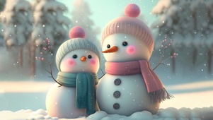 4K可爱的雪人