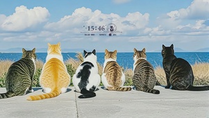 五个萌猫排排坐