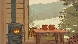 雪天里的温暖壁炉