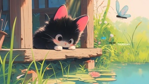 池塘边的猫咪