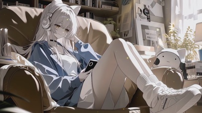 午后沙发听音乐少女