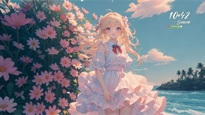 4K 粉裙花前女孩