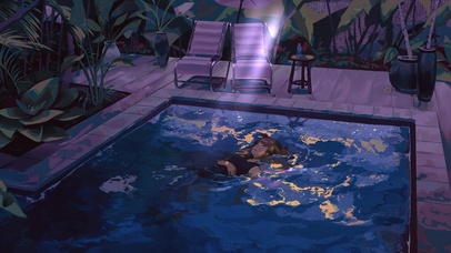 夜晚泳池美少女