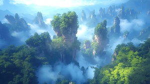 绿色护眼高耸砂岩柱群