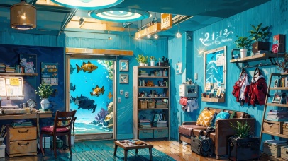 4K唯美治愈梦幻海底房间