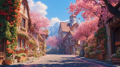 春日樱花唯美小镇