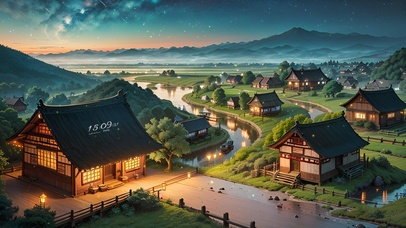 4K唯美治愈梦幻星空河流村庄