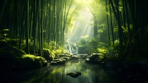 4K护眼竹林溪水流淌	