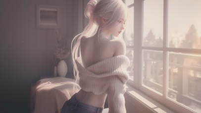 治愈粉色头发女孩