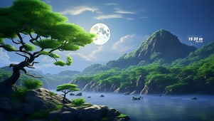 月下森林湖水