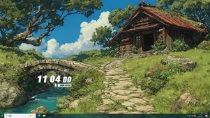 白云树木房屋景色桌面主题