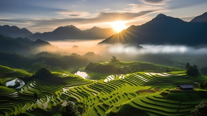 洒满阳光的梯田