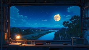 4K唯美窗外星空河流美景