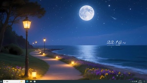  夜晚海边小路