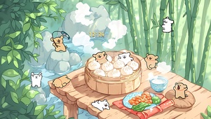 竹林野餐小狗