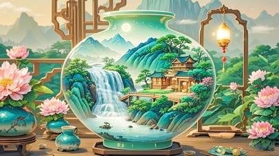 瓶中古风山水