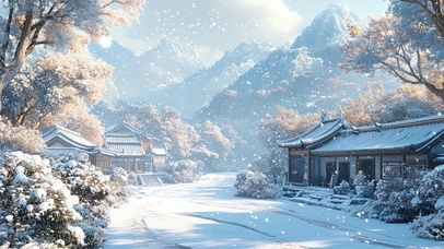 冬日清冷山林古镇