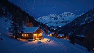 温暖雪夜小屋