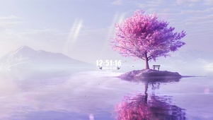 湖中樱花树