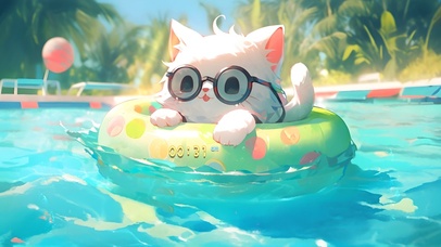 清凉泳池猫咪